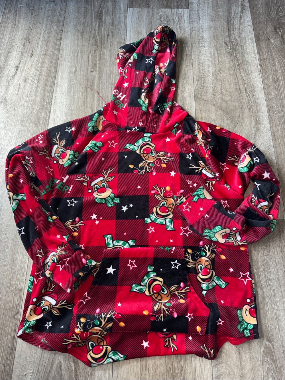 Festive Reindeer Plaid Holiday Hoodie